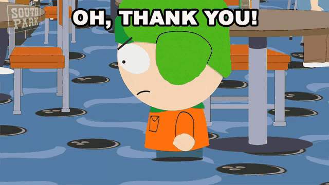 a cartoon character from south park says " oh, thank you "