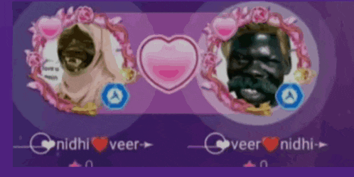 a purple background with two hearts and the name nidhi