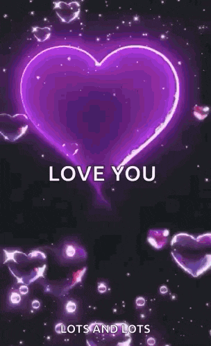 a purple heart with the words `` love you lots and lots '' surrounded by hearts .