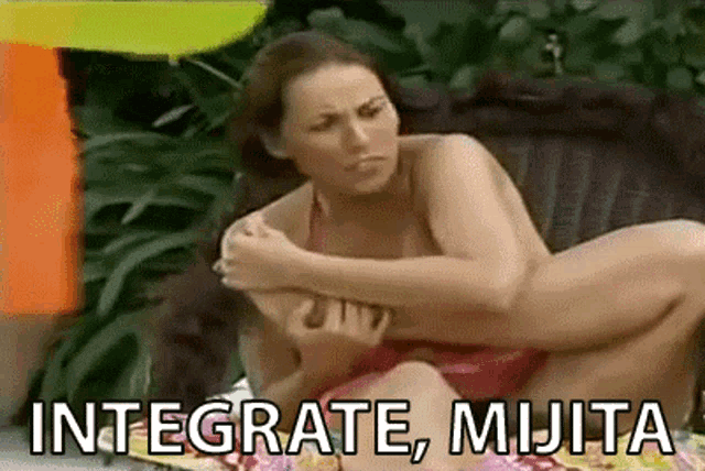 a woman in a bikini is hugging another woman and the words integrate mijita are visible