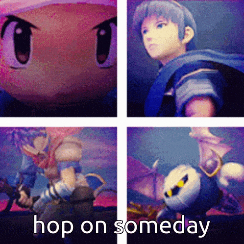 a collage of four pictures with the words hop on someday on the bottom