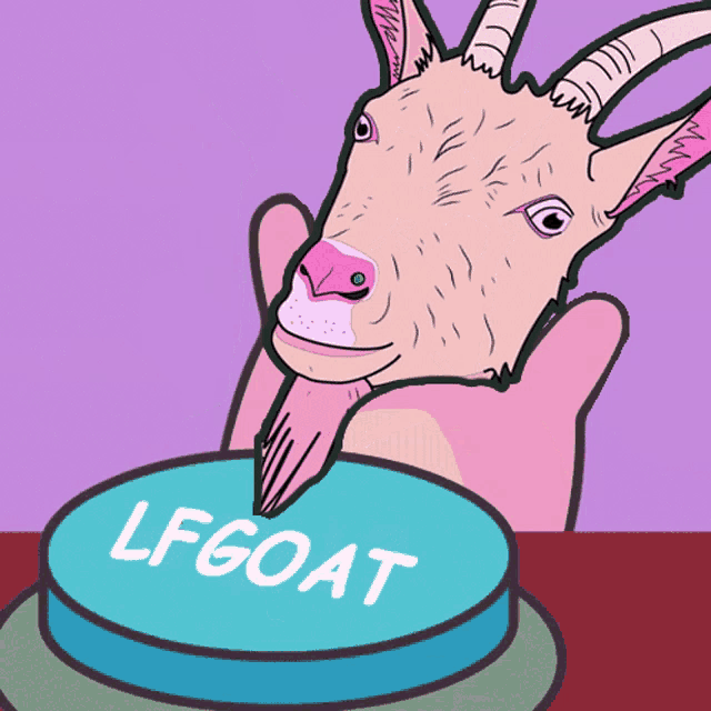 a cartoon goat is pressing a button that says lfgoat