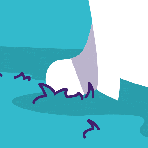 a cartoon drawing of a white ghost with a purple face