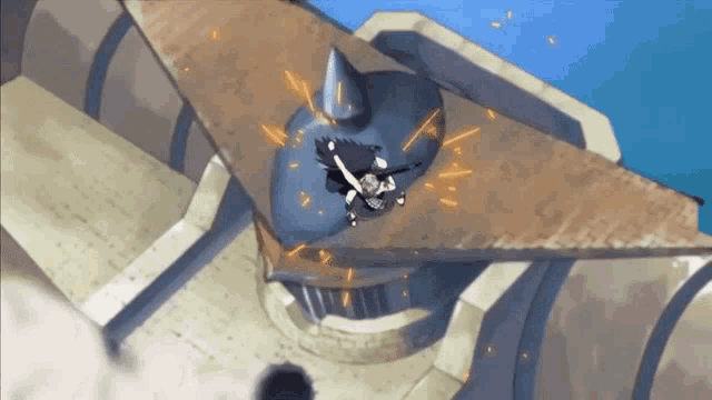 a cartoon character is flying through the air with a sword in his hand