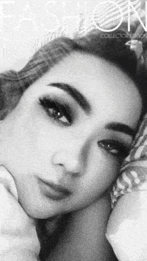 a black and white photo of a woman with the word fashion on the bottom