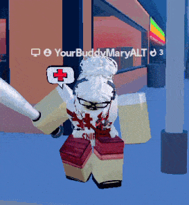 a cartoon character with a speech bubble that says " your buddy maryalt "