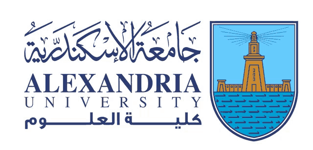 a logo for alexandria university with a lighthouse in the middle
