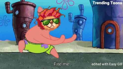 a cartoon of patrick from spongebob squarepants wearing sunglasses and saying fite me