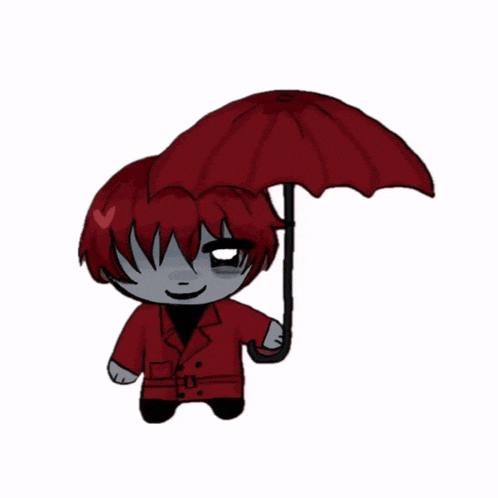 a cartoon character in a red coat is holding an umbrella
