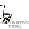 a stick figure is jumping into a basketball hoop with a rainbow coming out of it .