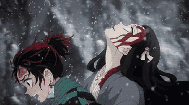 a man and a woman are standing in the snow