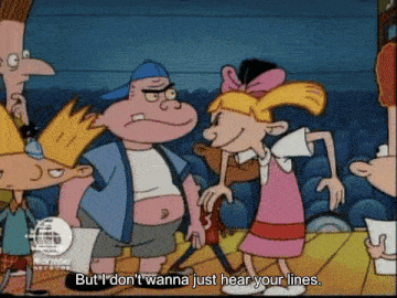 a group of cartoon characters standing next to each other with the words but i dont wanna just hear your lines
