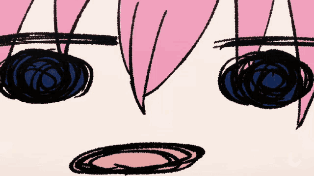 a close up of a person 's face with pink hair