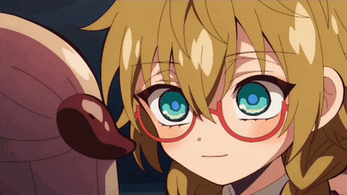 a close up of a girl with glasses on