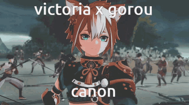 a victoria x gorou canon advertisement with a cartoon character
