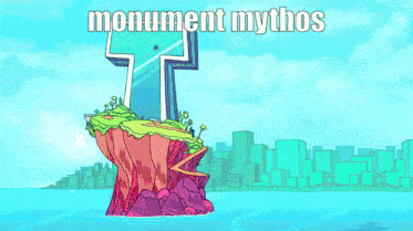 a cartoon drawing of the statue of liberty with the words monument mythos below it