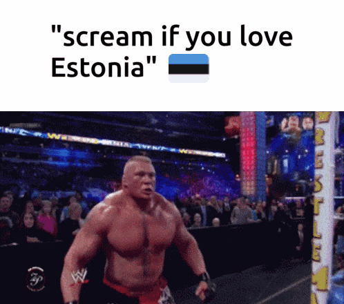 a wrestling ring with the words " scream if you love estonia " on it