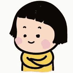 a cartoon girl with short black hair is wearing a yellow shirt and making a face .