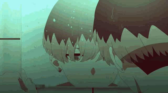 a cartoon drawing of a person with a shark 's teeth