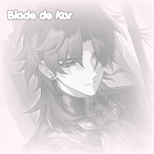 a black and white drawing of a man with the name blade de kar on top