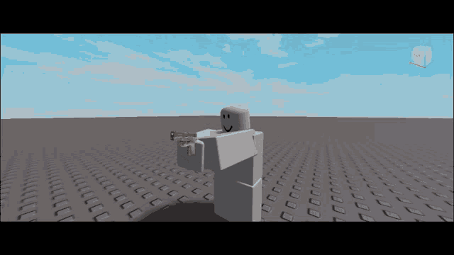 a roblox character is holding a gun in his hand