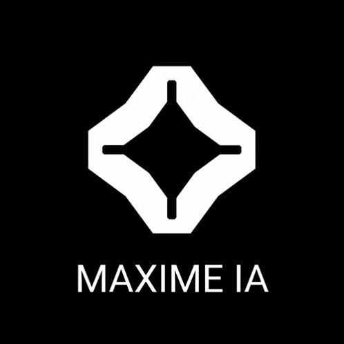 a black and white logo for maxime ia with a white square in the center