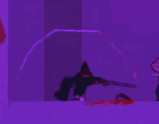 a purple background with a drawing of a person and a rocket .