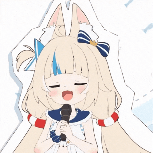 a cartoon of a girl singing into a microphone with her eyes closed