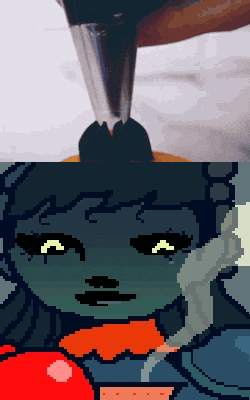a pixel art drawing of a person with a red scarf