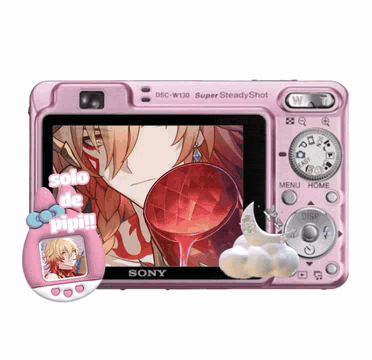 a pink sony camera shows a picture of a girl
