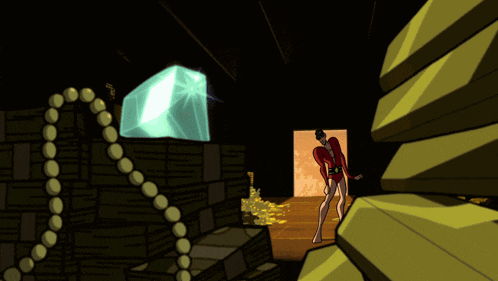 a cartoon of a woman standing next to a stack of gold bars