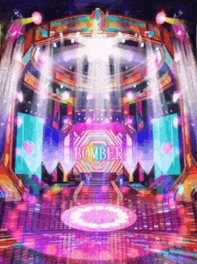 a colorful stage with the word bomber written on it