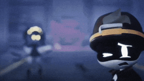 a cartoon character wearing a mask with the letter i on it