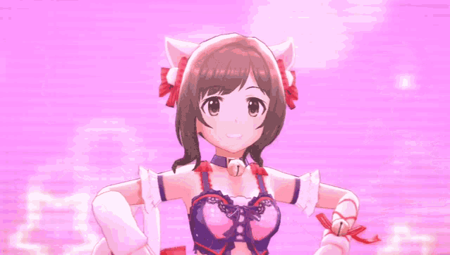 a cartoon girl with cat ears and a bow on her head