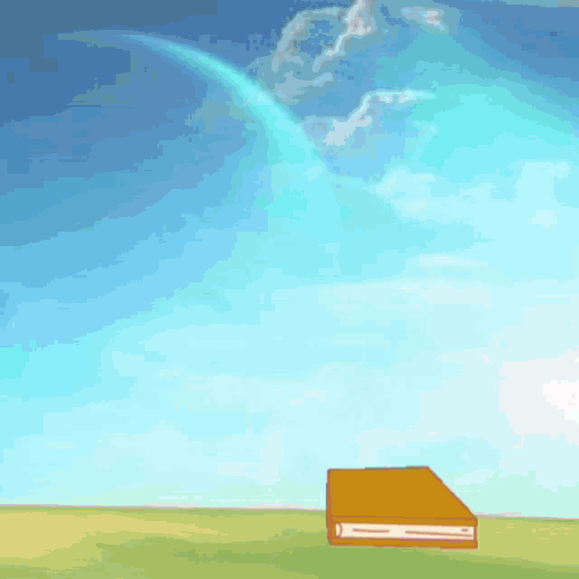 a cartoon drawing of a slice of pie with the letter h flying in the sky