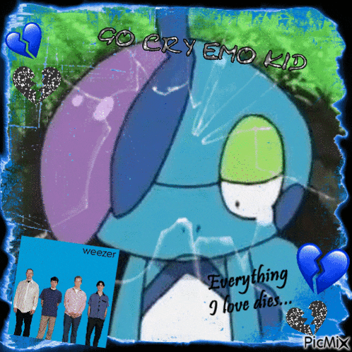 a weezer album cover with a blue cartoon character