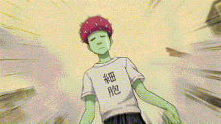a green cartoon character with a bandana on his head that says a