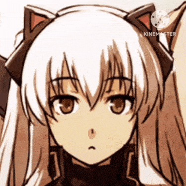 a close up of a girl with cat ears on her head .