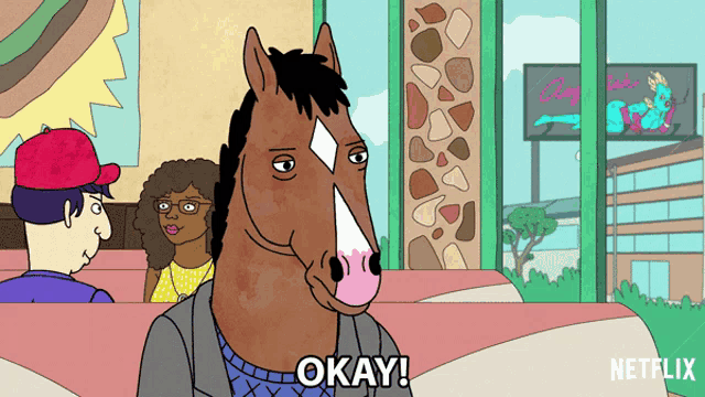 a cartoon of a horse saying okay in front of a netflix logo