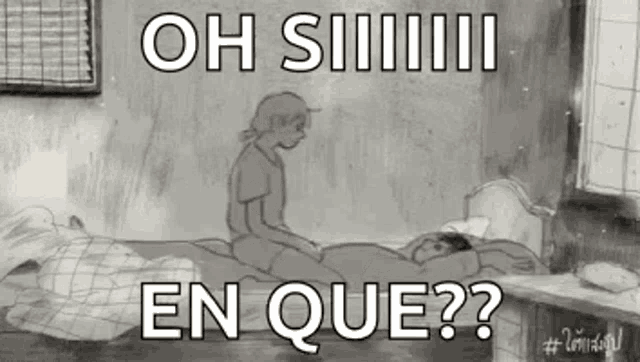 a black and white cartoon of a woman sitting on top of a bed next to a man .