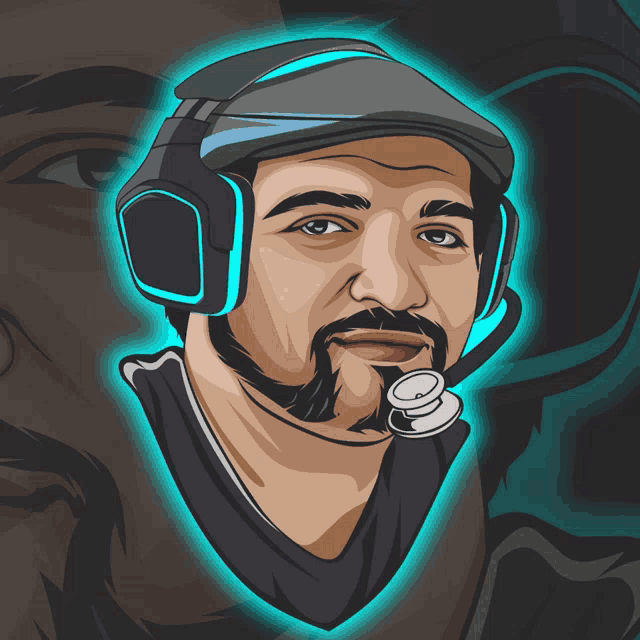 a cartoon drawing of a man wearing headphones and a stethoscope around his neck