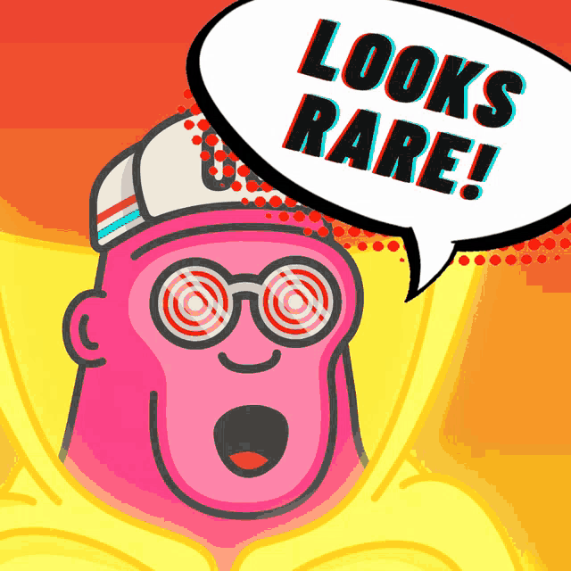 a cartoon character has a speech bubble that says " looks rare "