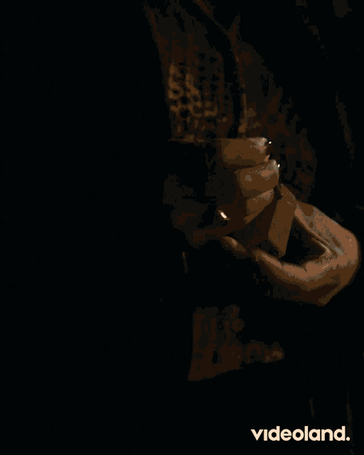 a person is holding a lit match in their hand with videoland written on the bottom