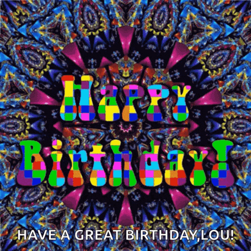 a happy birthday card with a colorful kaleidoscope background