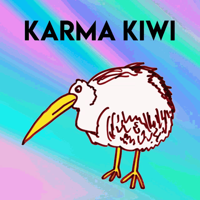 a drawing of a kiwi with the words karma kiwi on the bottom