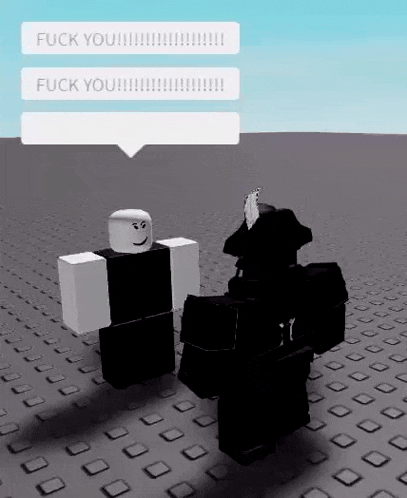 two roblox characters are standing next to each other on a tiled floor and talking to each other .
