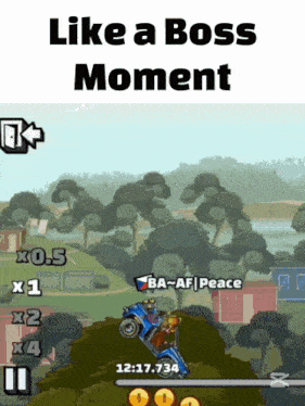 a screenshot of a game with the words like a boss moment