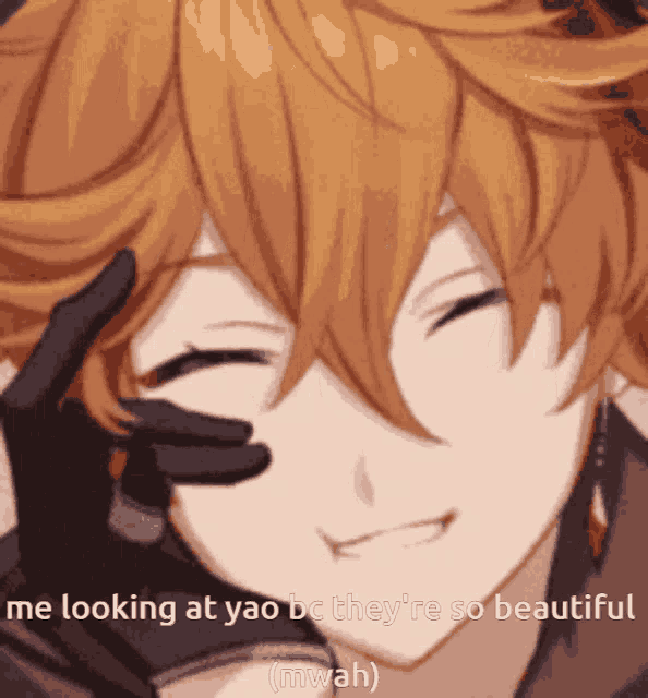 a close up of a person 's face with the words me looking at yao bc they 're so beautiful