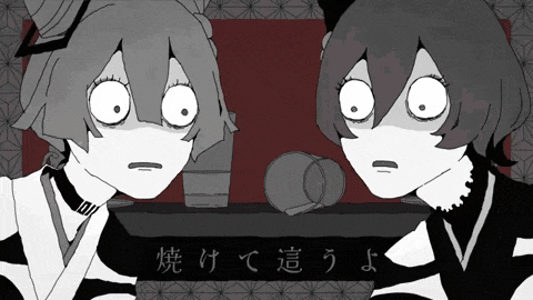 a black and white cartoon of two girls with chinese writing on the bottom