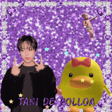 a picture of a man and a duck with the words taki de polloa on the bottom